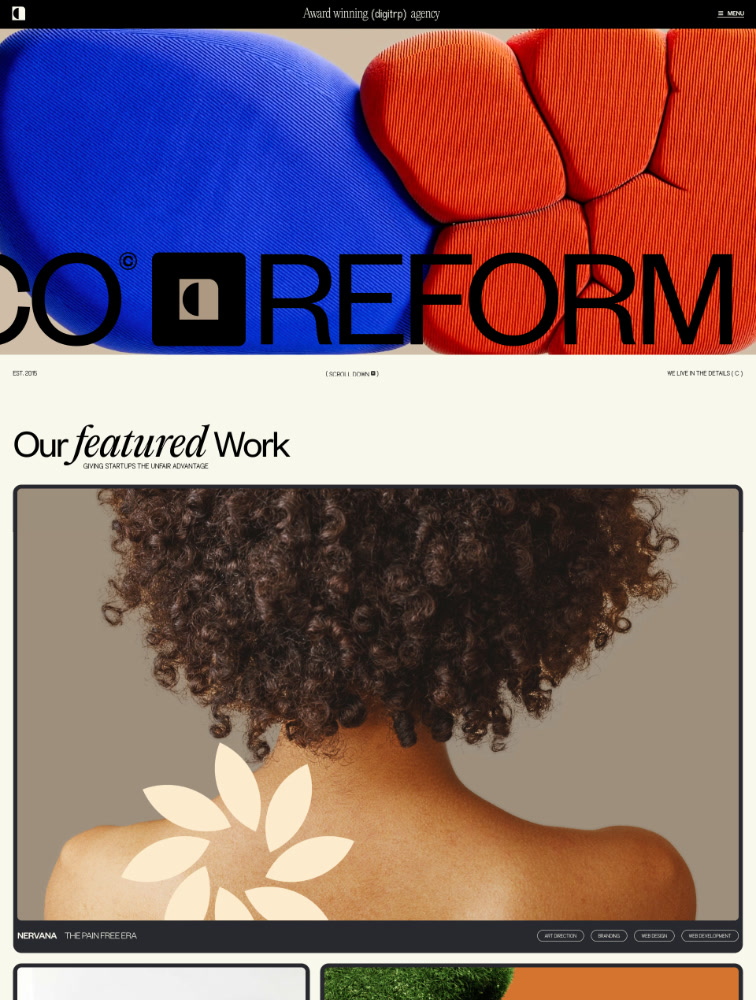 Founders grotesk example: Reform Collective